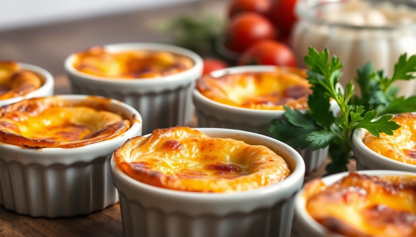 Small size strata in ramekins, showcasing a golden crust, perfect for small gatherings and easy serving, appealing and accessible meal.
