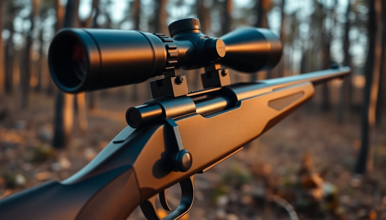 Top-rated rifles for deer hunting in the US displayed with scopes in scenic woodland setting, highlighting accuracy and performance.