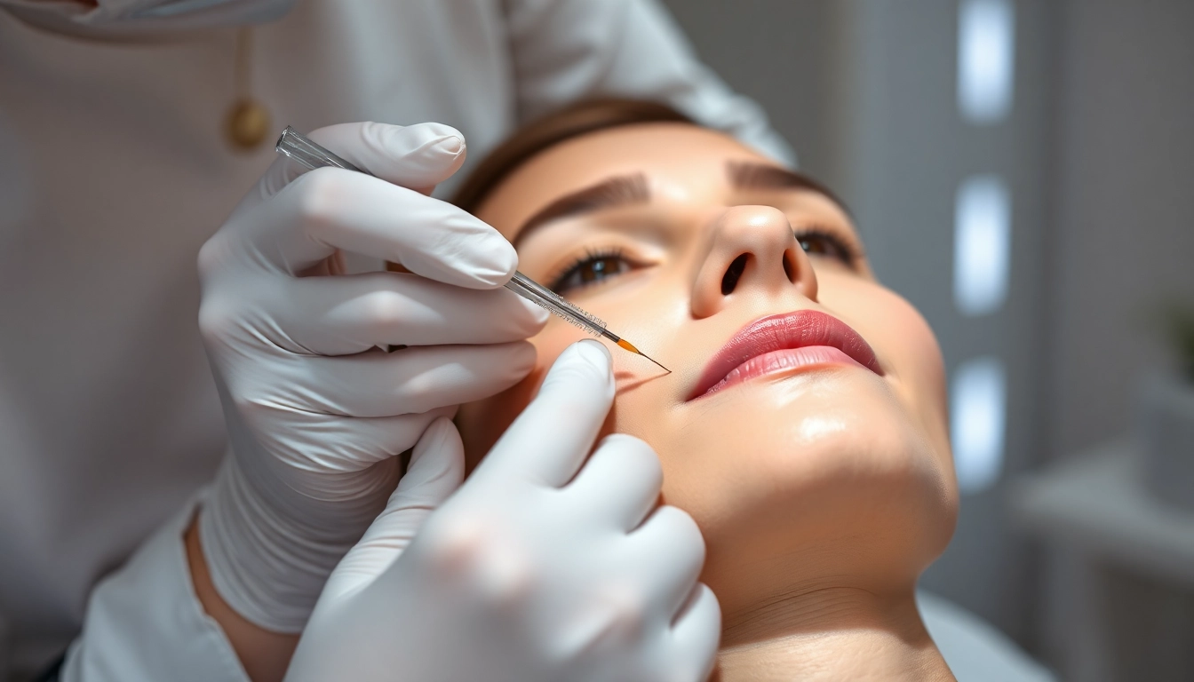 Fadenlifting Zürich: Skilled specialist performing facial skin lifting with resorbable threads in a modern clinic setting.