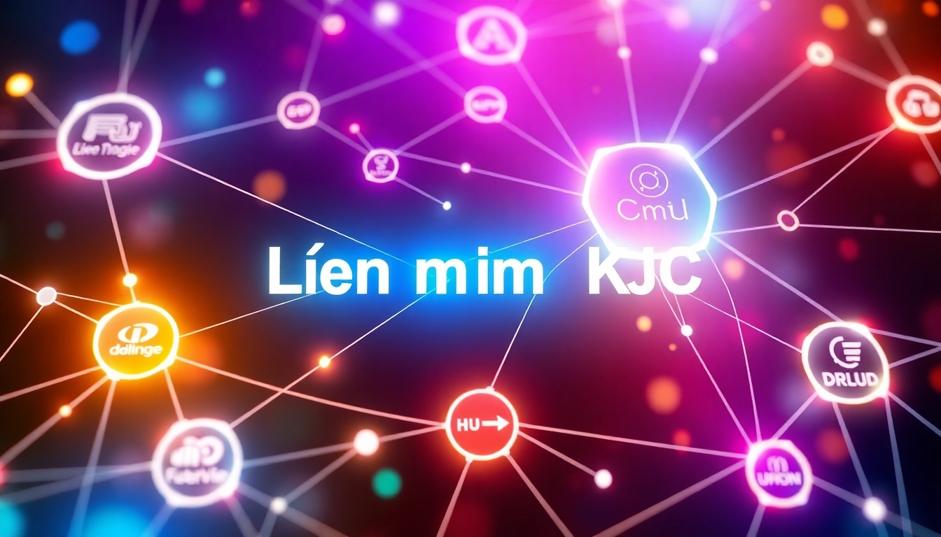 Liên minh KJC showcasing a dynamic interconnected network of entertainment brands with a vibrant, modern design for user engagement and trust.
