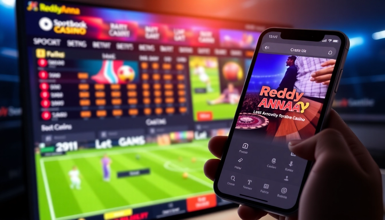 Reddy Anna sportsbook platform with live sports betting action on cricket and football, showcasing a user-friendly interface and engaging visuals.
