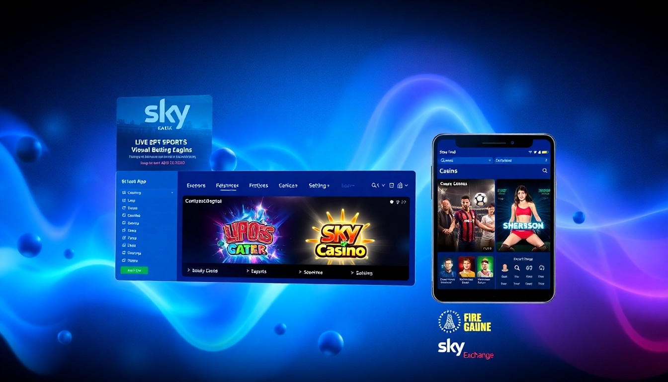 Sky Exchange betting platform highlighting live sports, casino games, and mobile app for seamless wagering and entertainment, providing an accessible user experience.