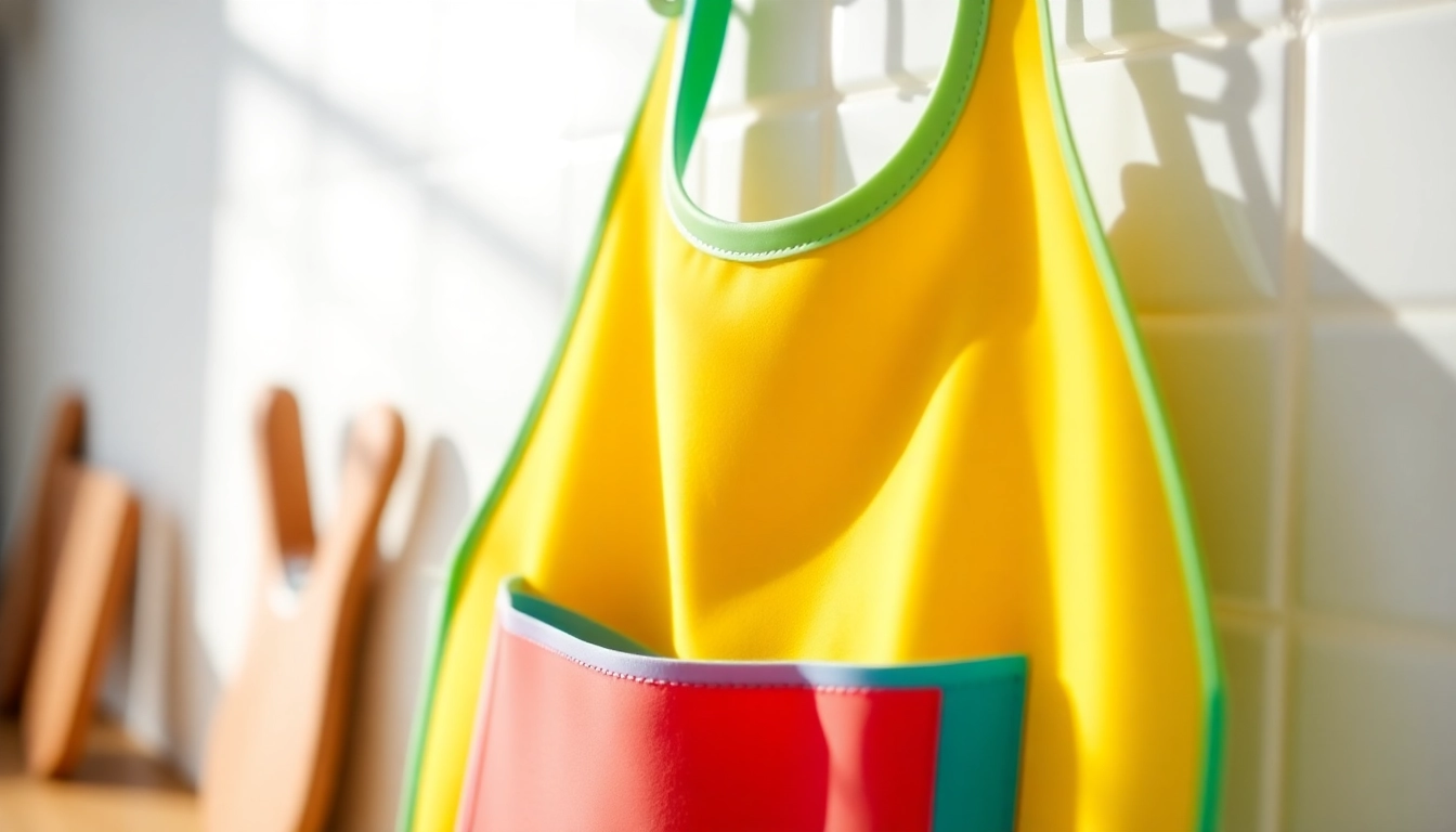 Child wearing a silicone bib with a large pocket, easy to clean and practical, perfect for