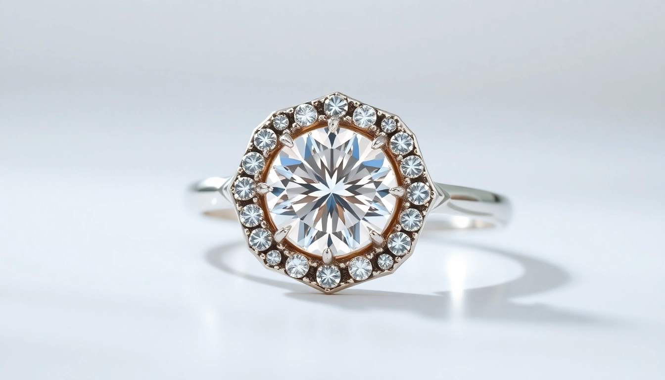 Elegant halo suzadetuviu ziedas showcasing a sparkling center stone and intricate design for