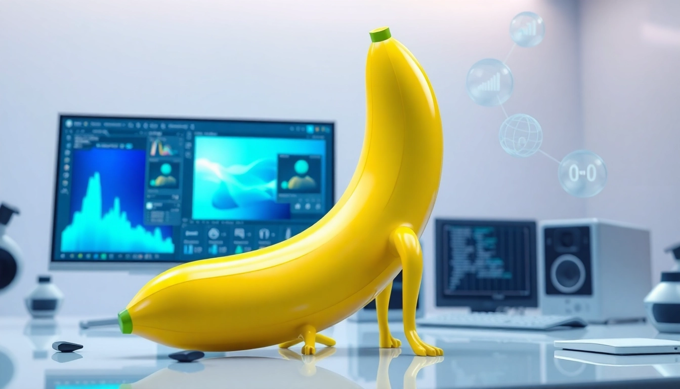 高質感的Nano Banana AI公仔，展現未來科技感的3D模型，色彩鮮豔，背景為高科技數位工作空間，突顯深度推理與空間感的AI圖像編輯場景。