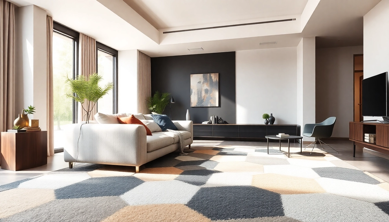 Stylish modern room featuring vibrant Tappeti moderni Milano with intricate patterns and
